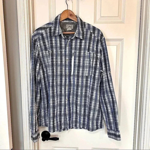 L.L. Bean vintage  blue plaid button down long sleeve collared shirt size large - Picture 1 of 10